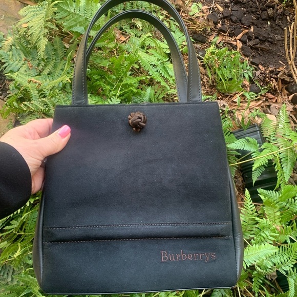 BURBERRY Nova Check True Vintage Handbag Top Handle Suede and Leather Small Mini - Picture 1 of 17